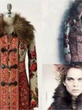 Immaculate Anthropologie Karelia Elevenses Embroidered Coat Faux Fur Collar